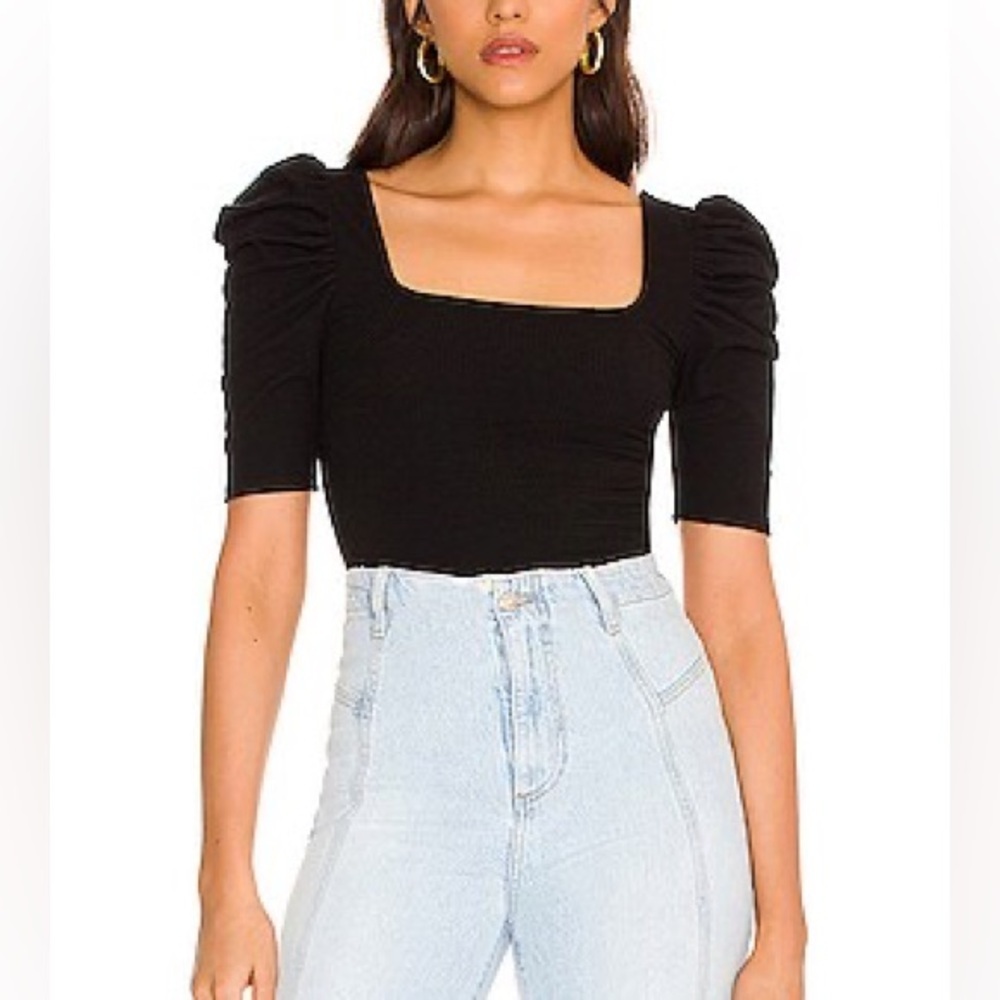 Free People We The Free Night Lily Puff Sleeve Top Black Small S OB1421269